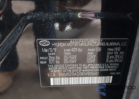 2019 Hyundai Santa Fe Se из США, поврежденный, VIN 5NMS23AD0KH100642